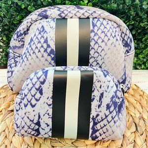 New Set of 2 Cosmetic Make-Up Toiletry Bags Willow + Alder Neoprene Snake Print